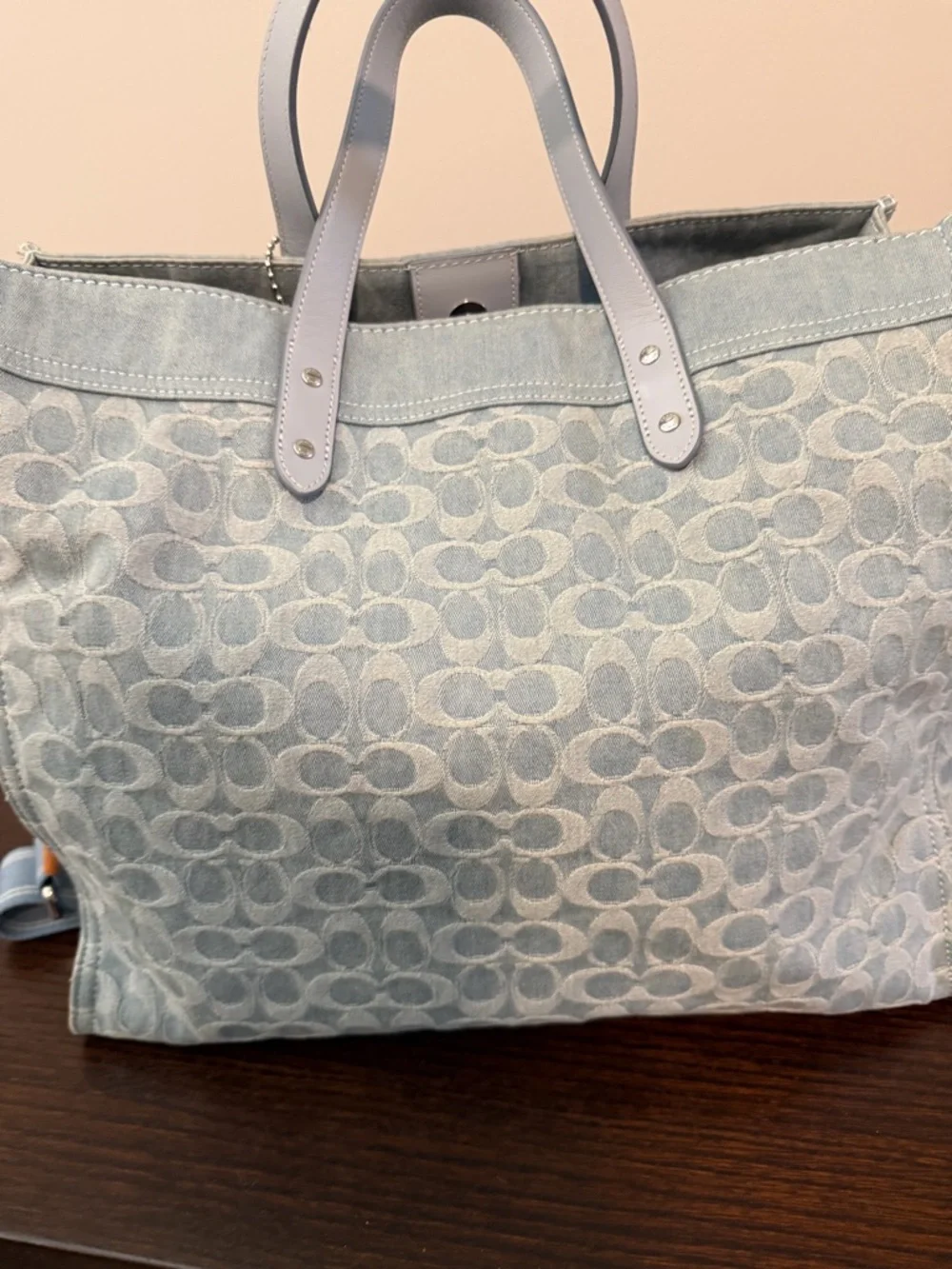 Coach Light Blue Signature Denim Tote with Detachable Strap - Picture 3 of 9